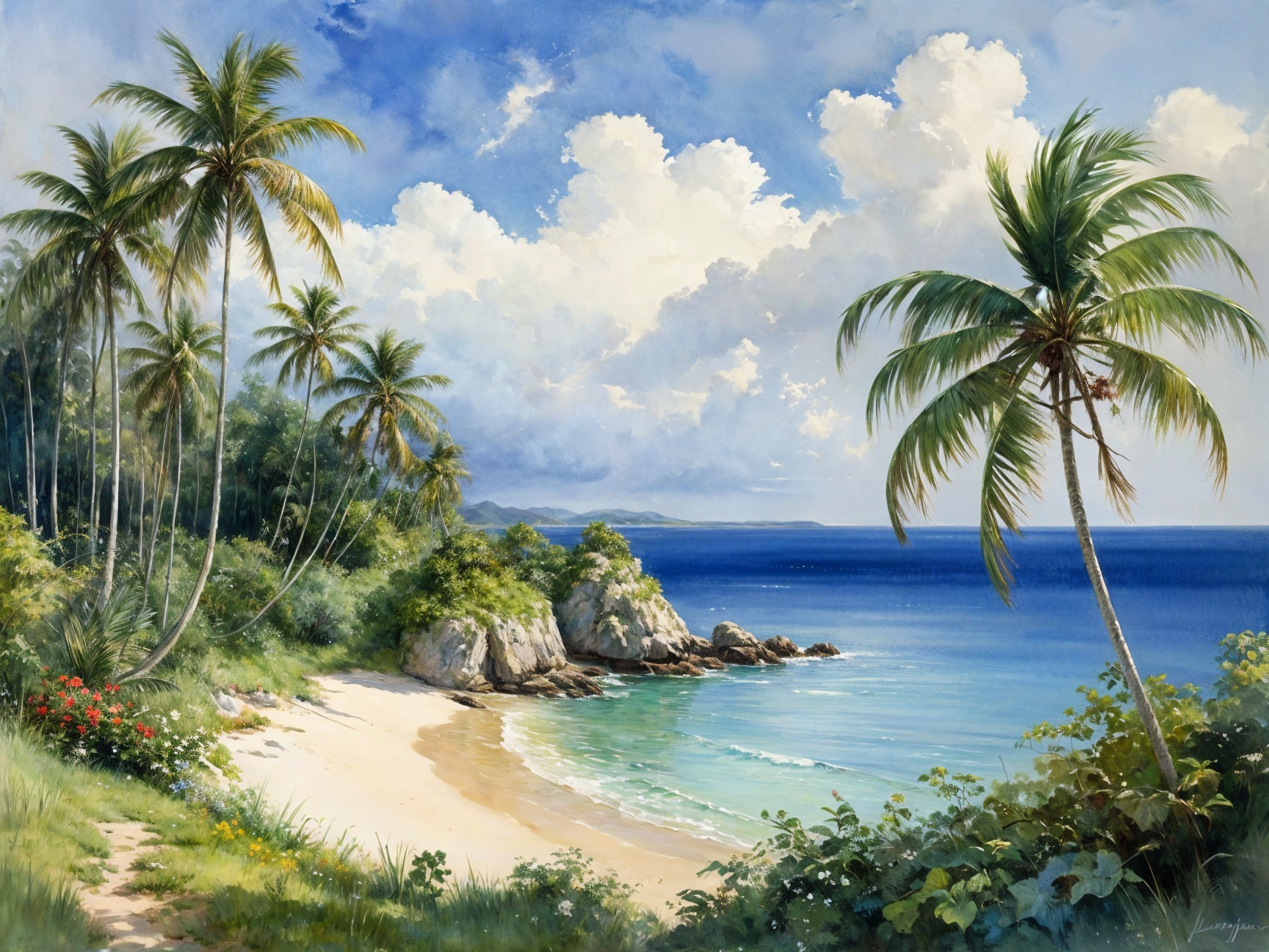 Serene Beach Scene with Golden Sand and Turquoise Waves