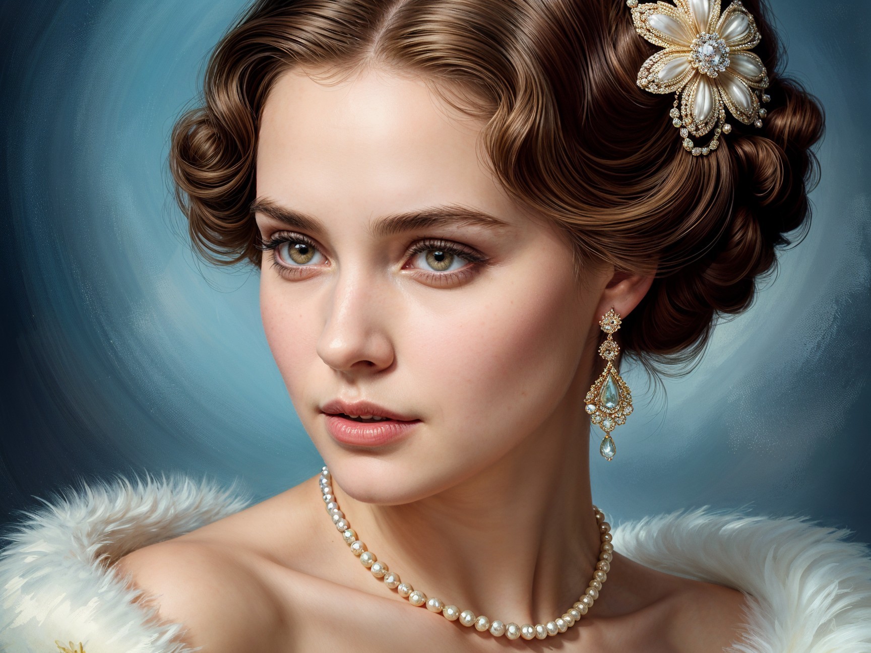 Elegant Young Woman with Vintage Floral Hairpiece