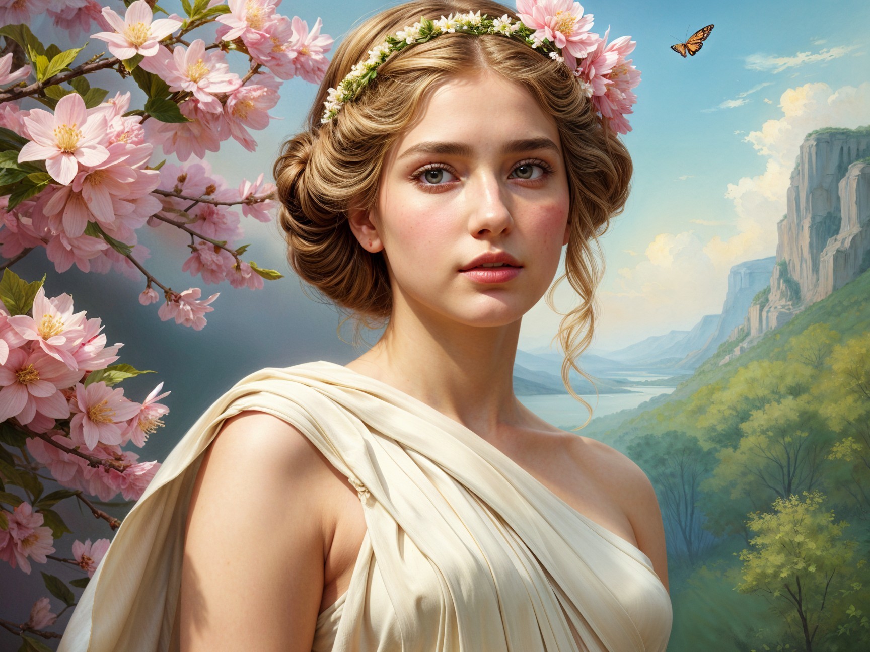 Serene Young Woman Surrounded by Cherry Blossoms