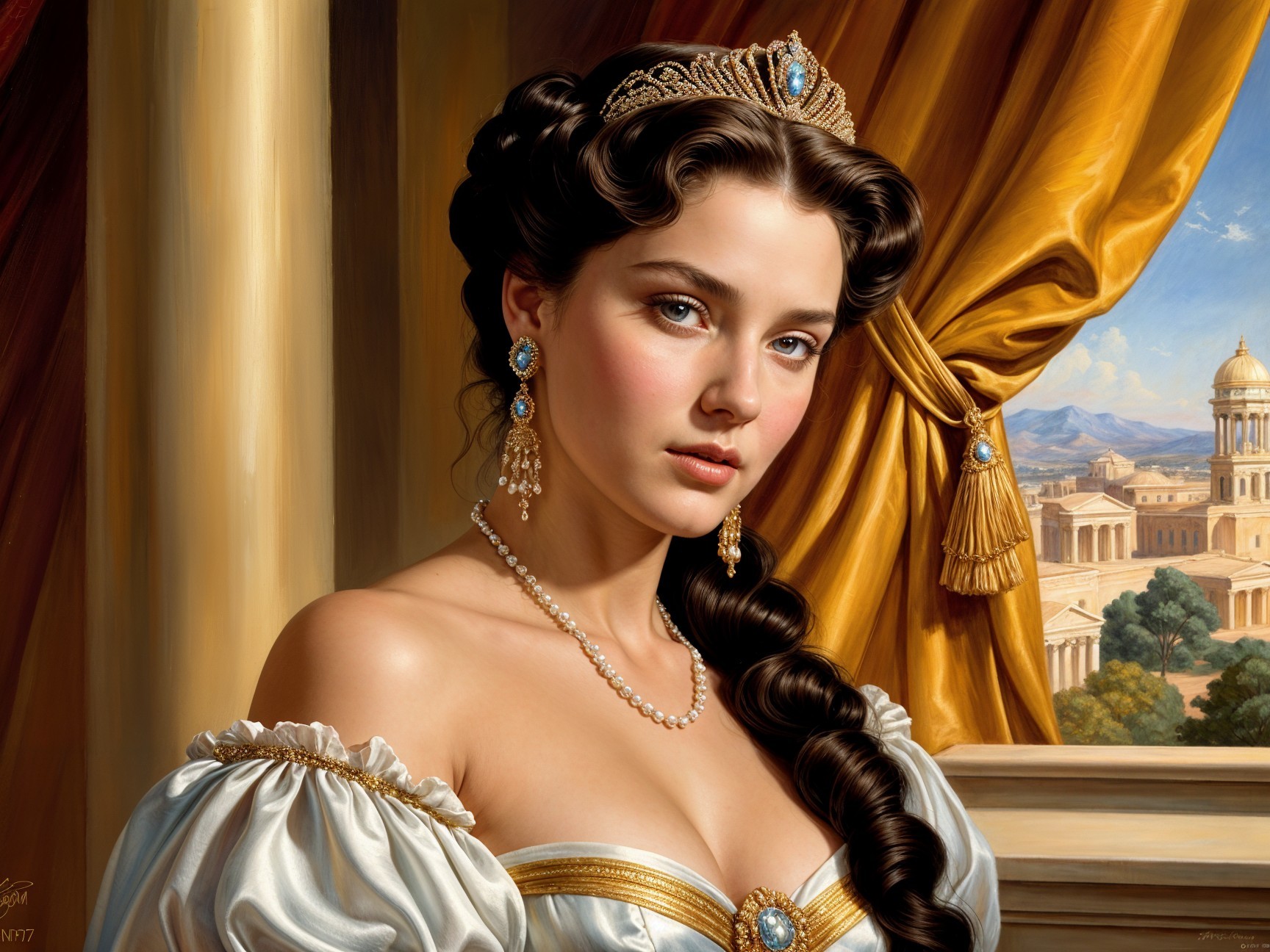 Elegant Young Woman in Classic Gown Portrait