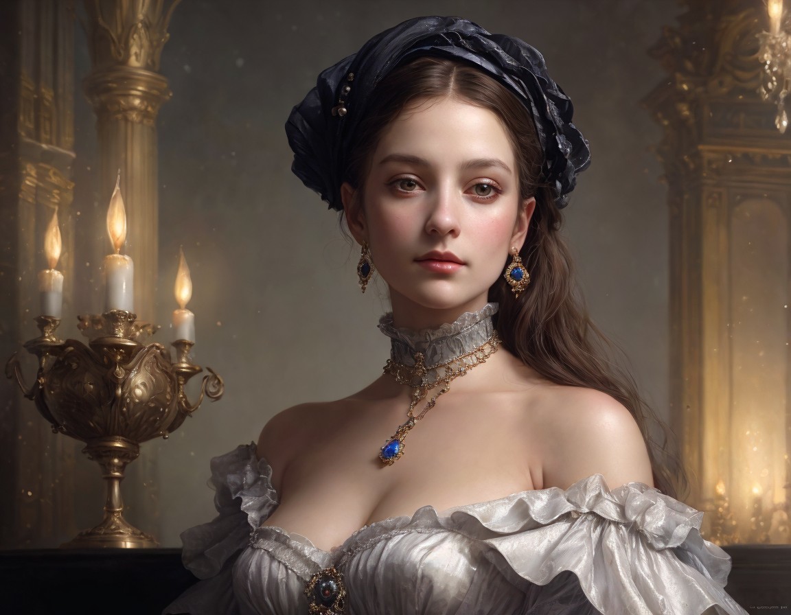 Portrait of a Young Woman in Vintage Attire and Jewelry