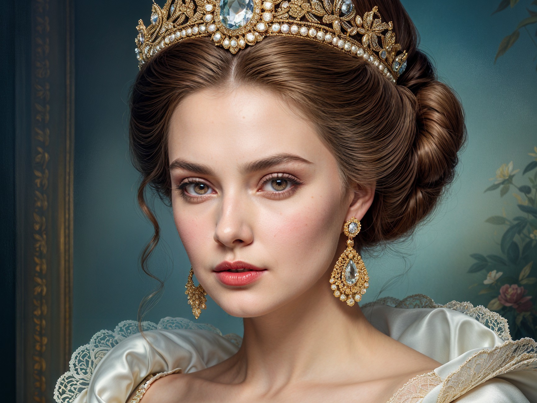 Regal Portrait of Young Woman with Crown and Elegance