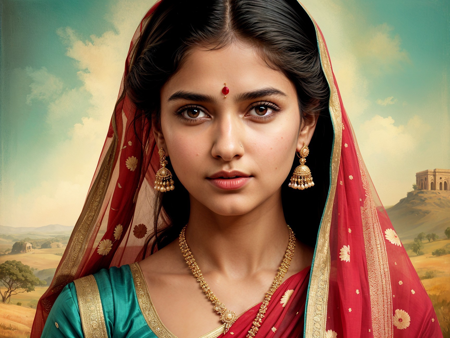 Traditional Attire and Beauty in a Scenic Landscape