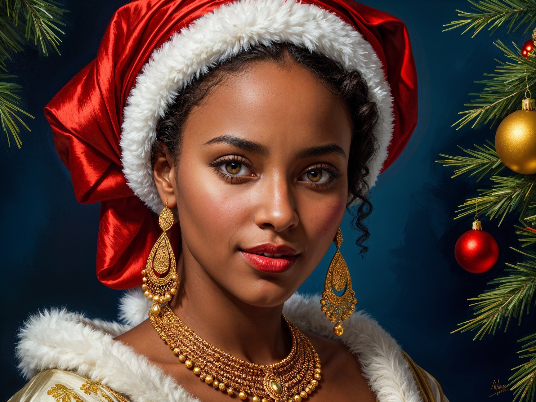 Woman in Festive Attire Embodying Holiday Spirit