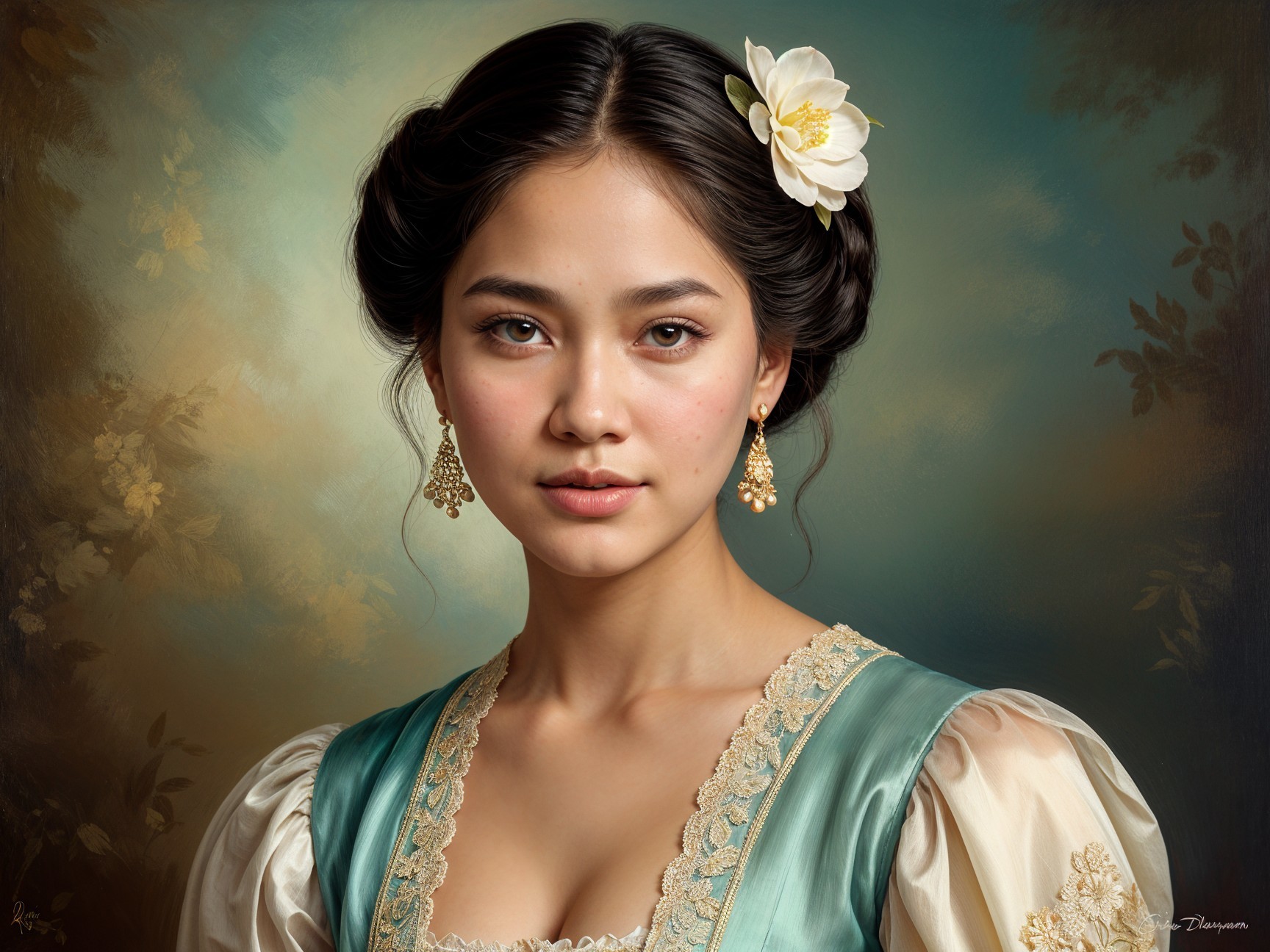 Portrait of a Young Woman in Elegant Blue Dress