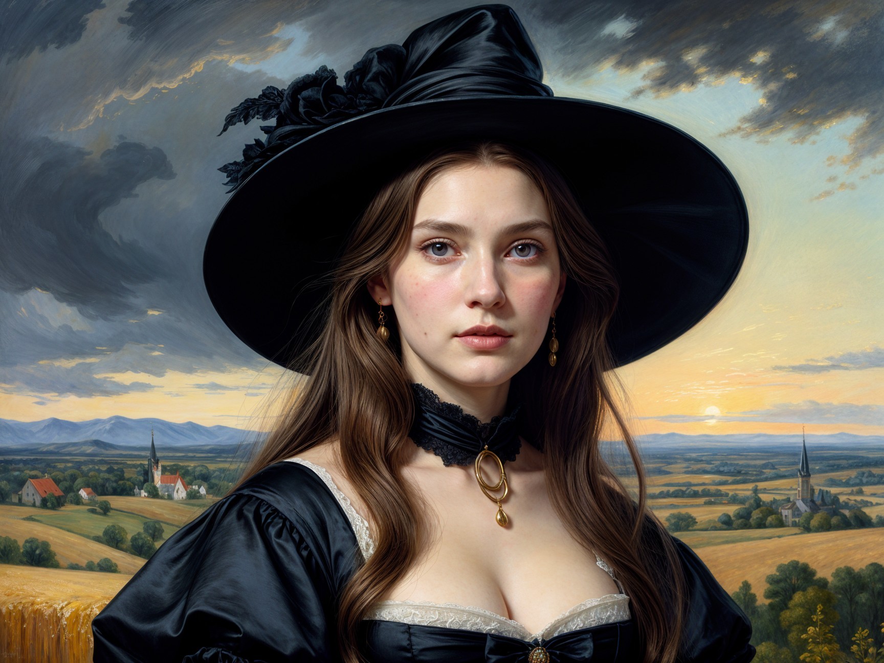Portrait of a Young Woman in Elegant Attire at Sunset
