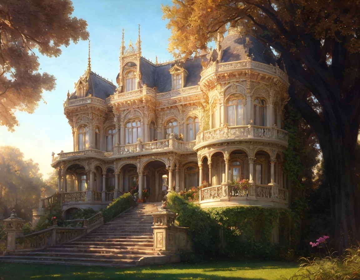 Majestic Mansion with Intricate Architecture and Landscape