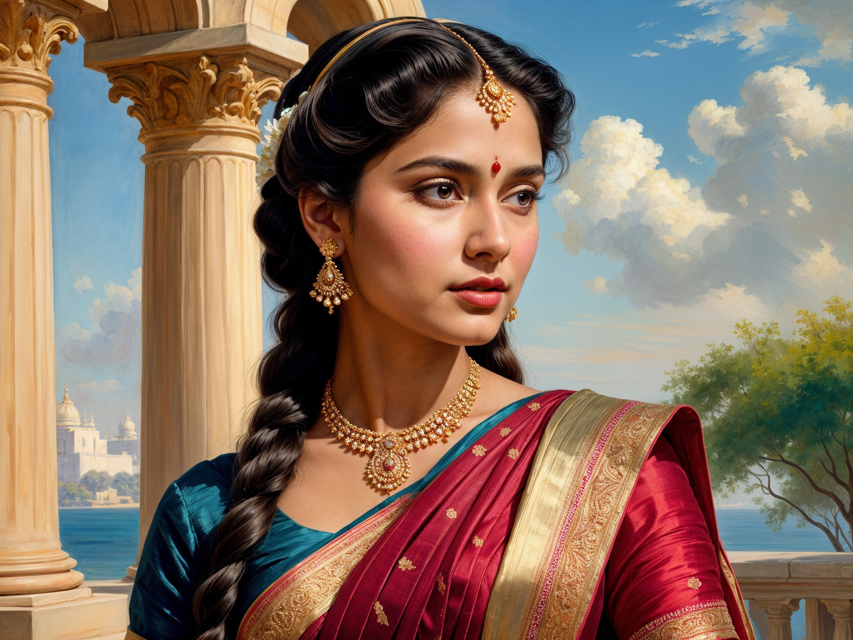 Traditional Saree Elegance with Scenic Backdrop