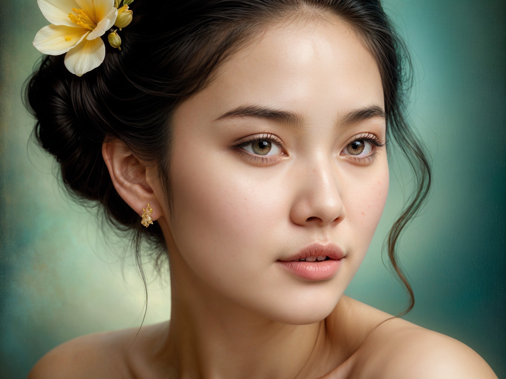 Close-Up Portrait of Young Woman with Flower Accent