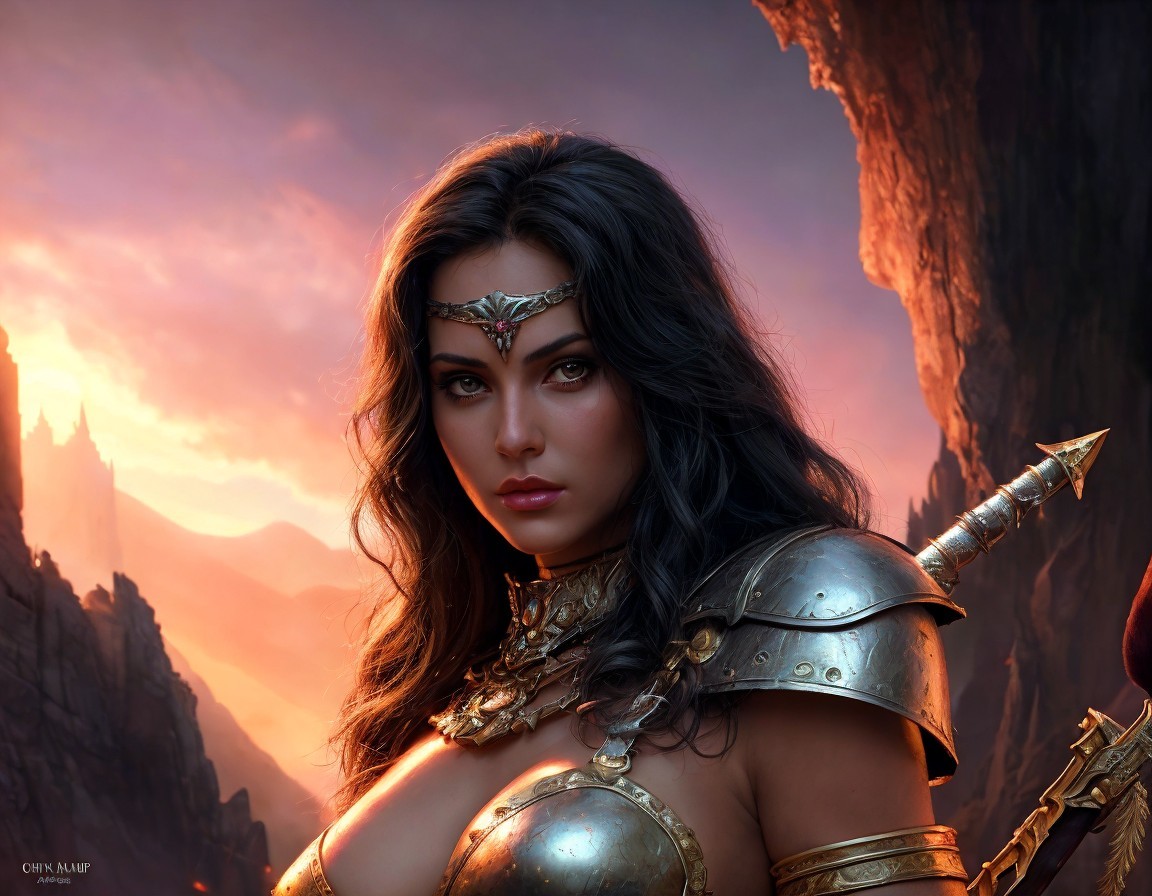 Digital Illustration of a Warrior Woman in Armor