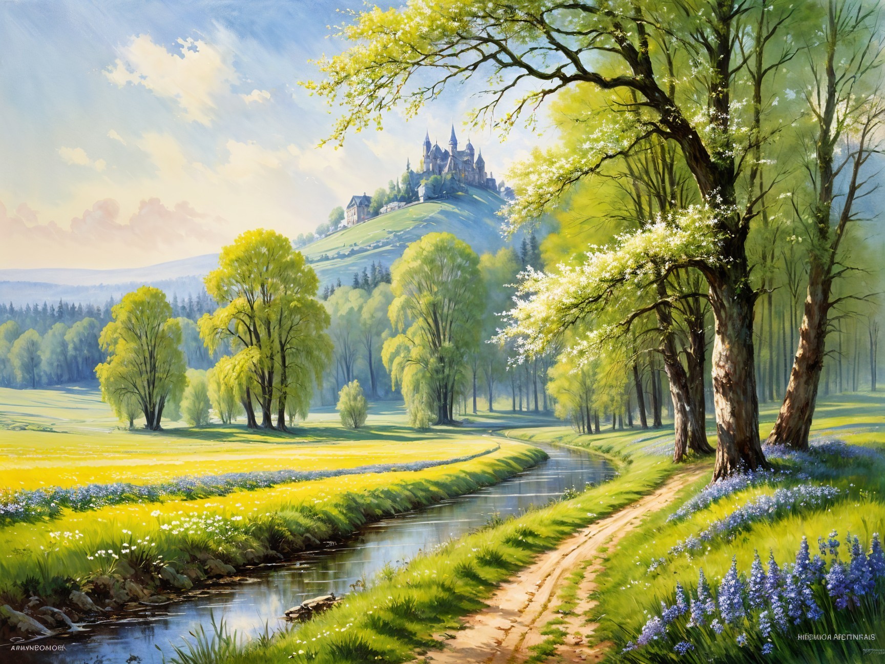 Picturesque Landscape with Stream and Castle Overview