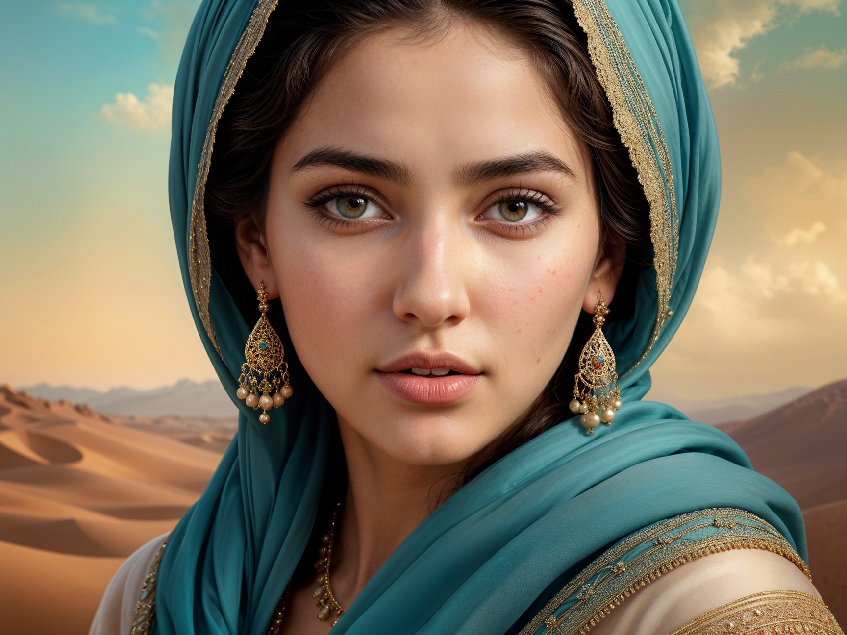 Young Woman with Green Eyes in Desert Landscape