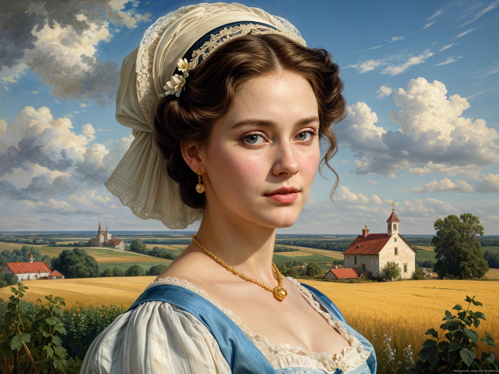 Portrait of a Young Woman in a Scenic Landscape
