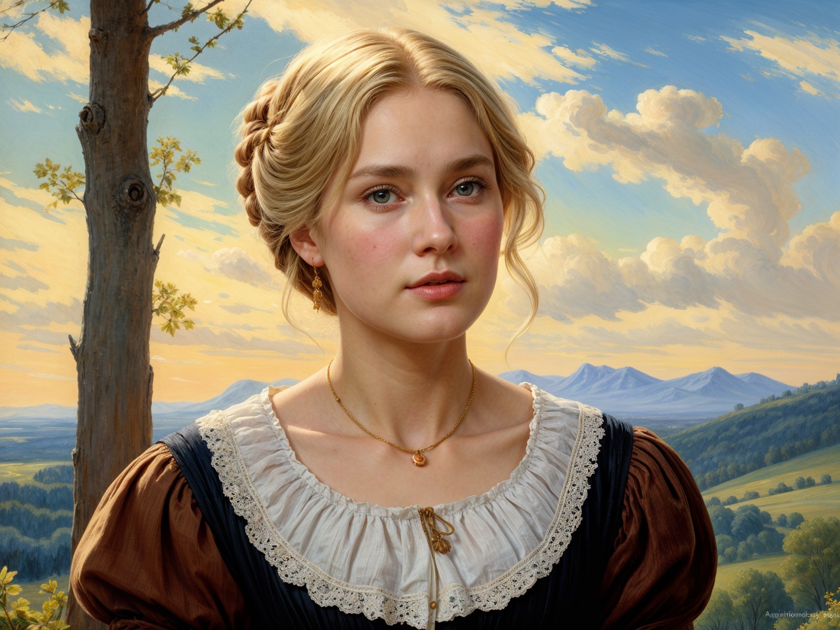 Portrait of a Young Woman in a Vintage Dress