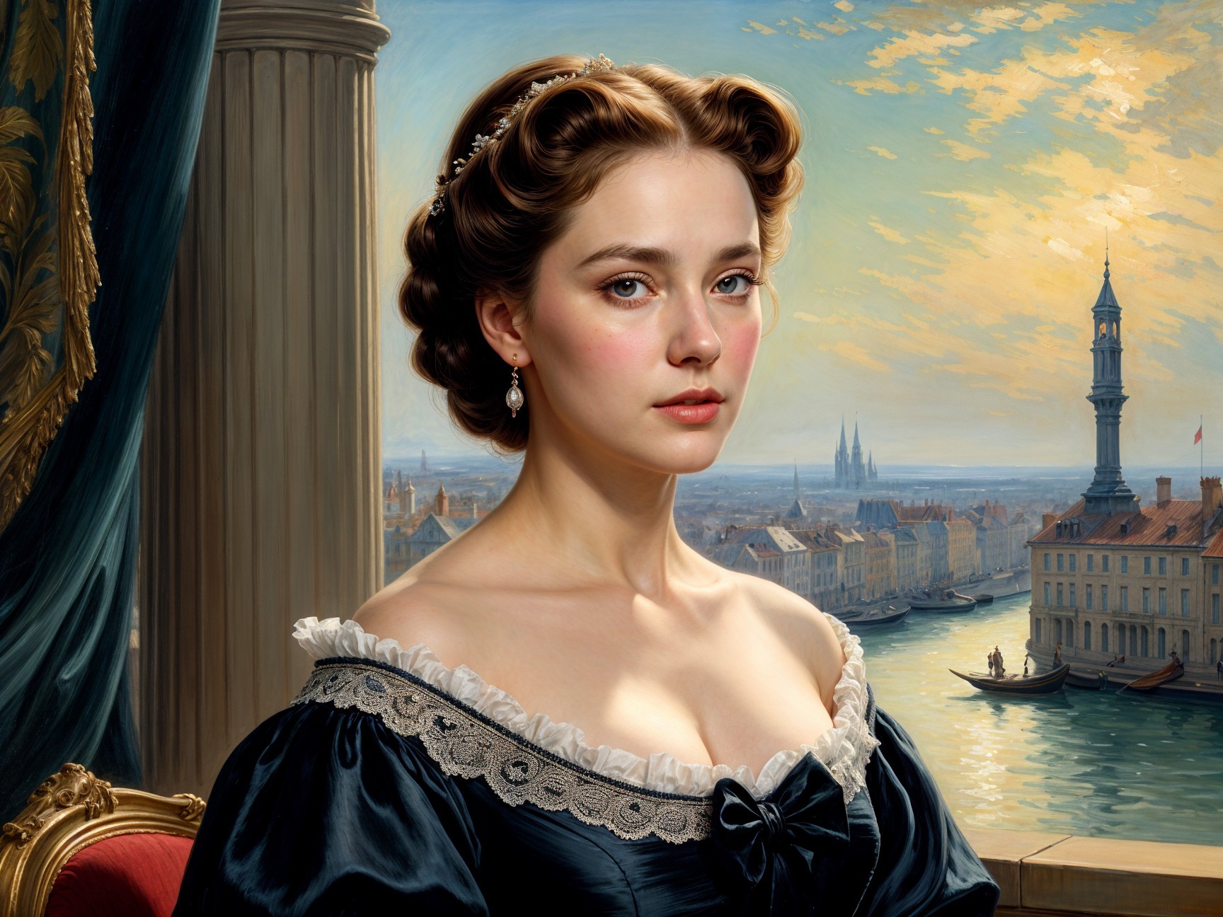 Portrait of a Young Woman in Elegant Black Dress