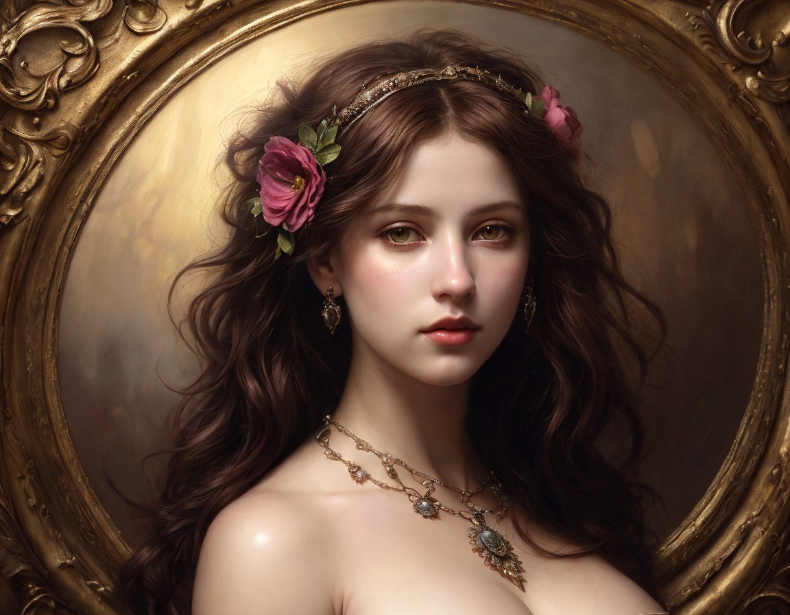 Classical Portrait of Young Woman with Floral Headband