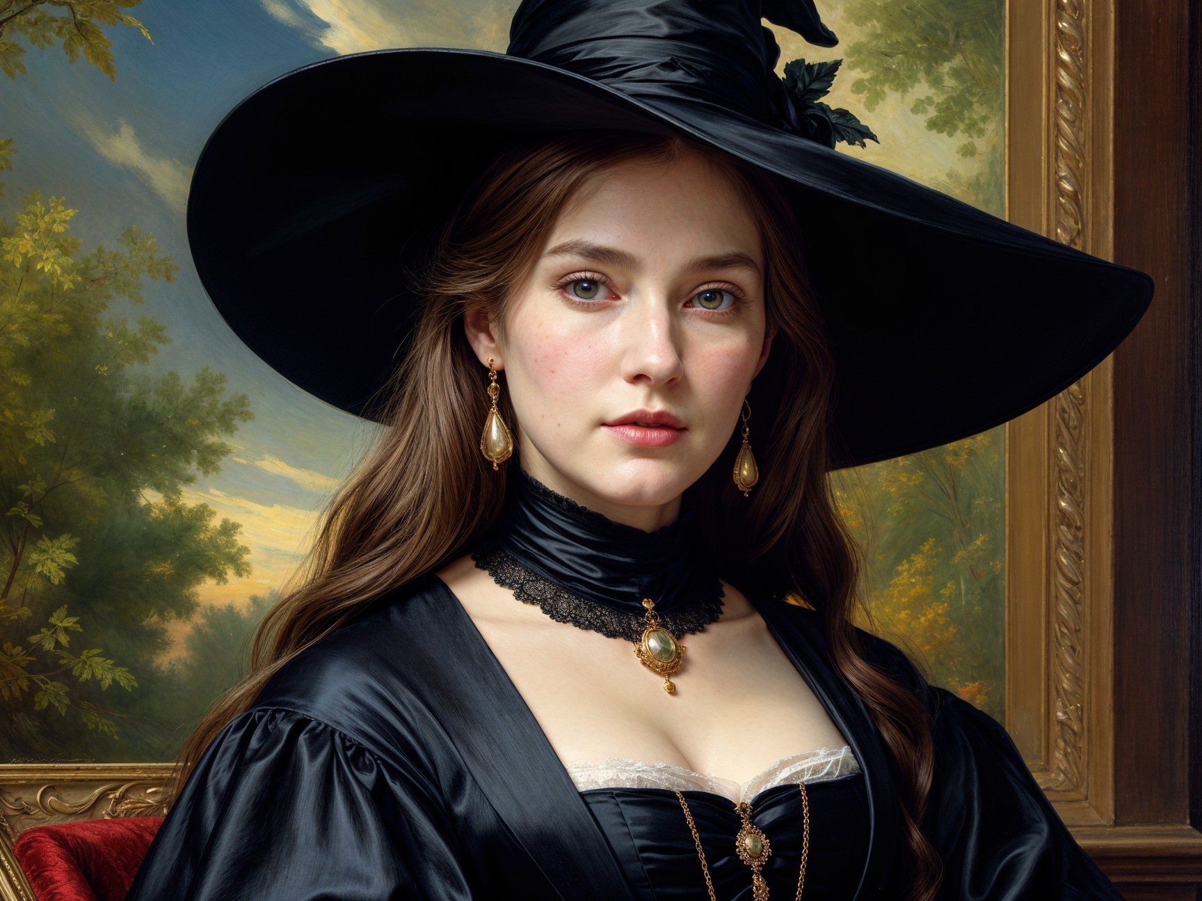 Elegant Woman in Black Dress with Feathered Hat