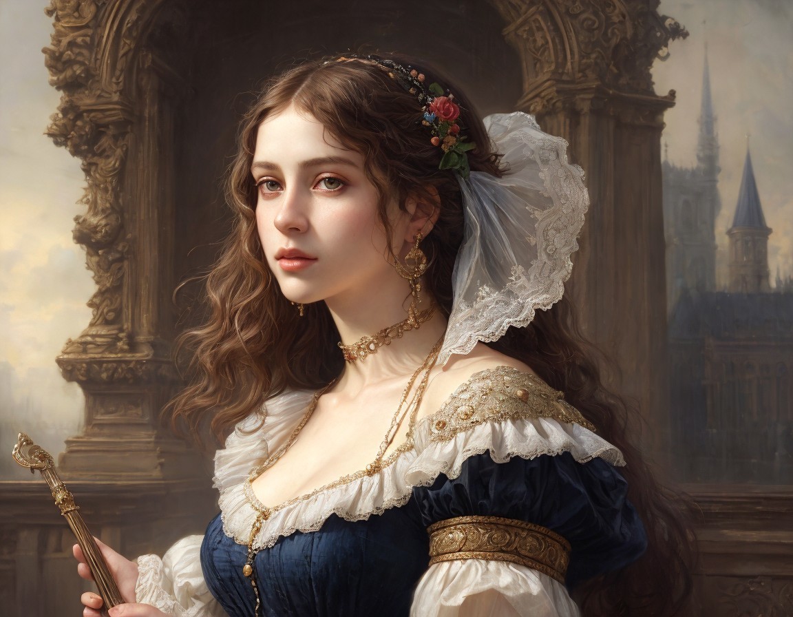 Classical Portrait of Young Woman in Historical Dress