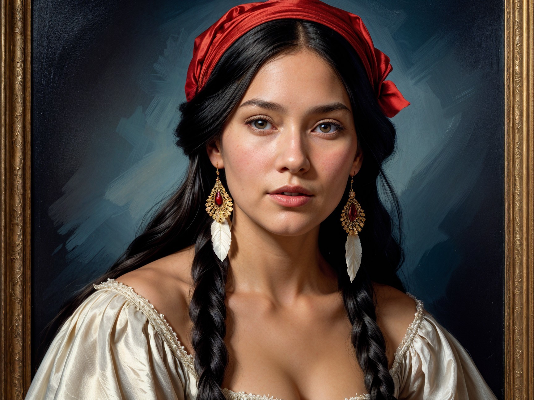 Portrait of a Young Woman in Elegant Dress with Ribbon