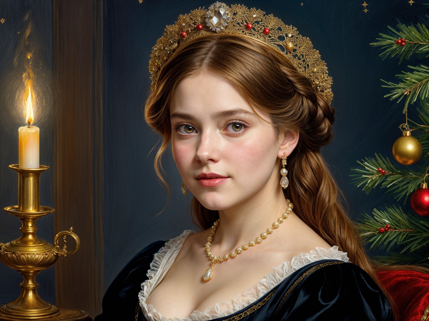 Portrait of a Young Woman in Elegant Attire and Decor