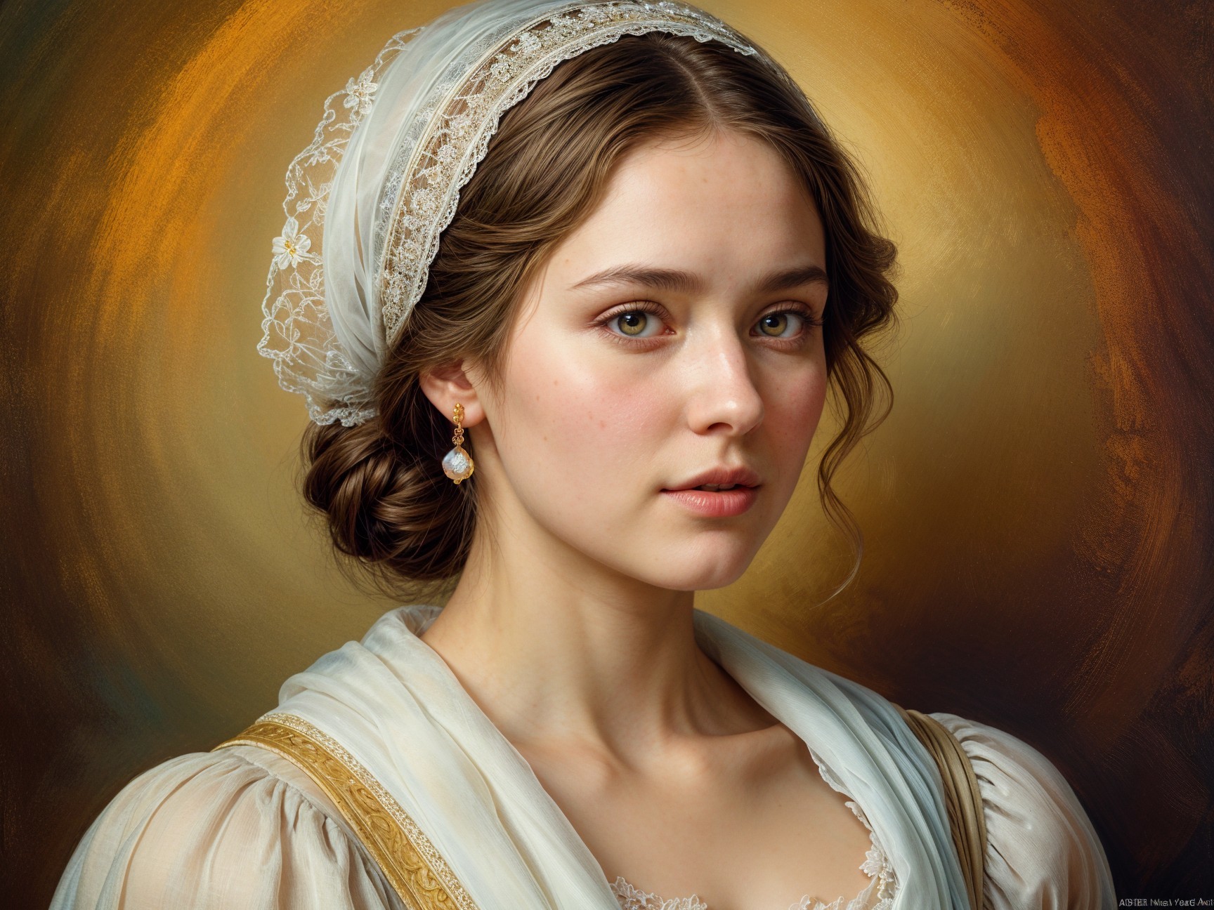 Young woman in elegant dress with lace headpiece
