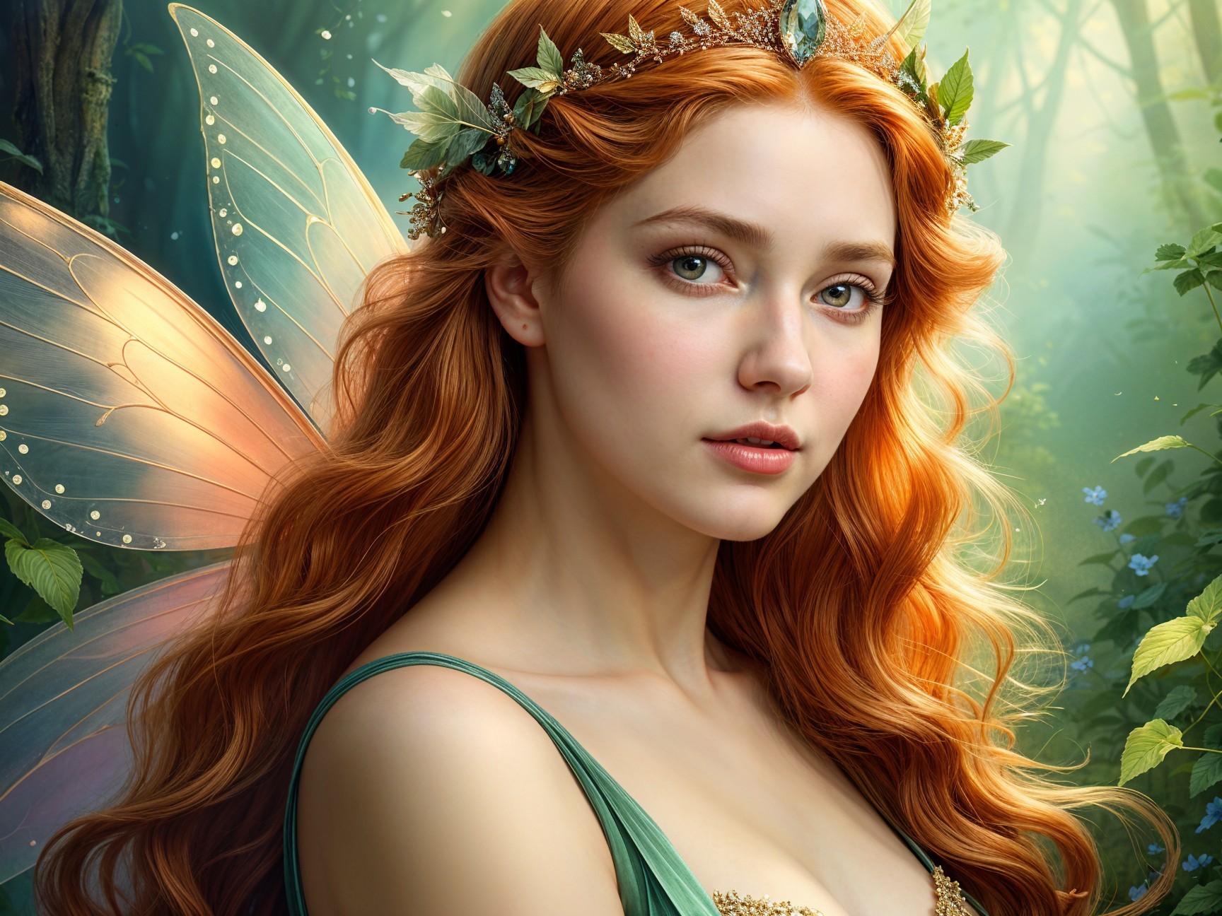 Fairy with Red Hair in Enchanting Forest Setting