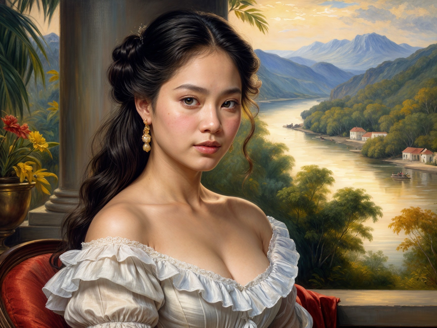 Elegant Young Woman in Off-Shoulder Dress Portrait