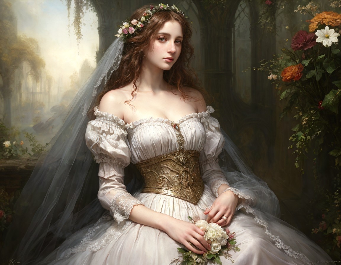 Bridal Portrait in Forest with Floral Details