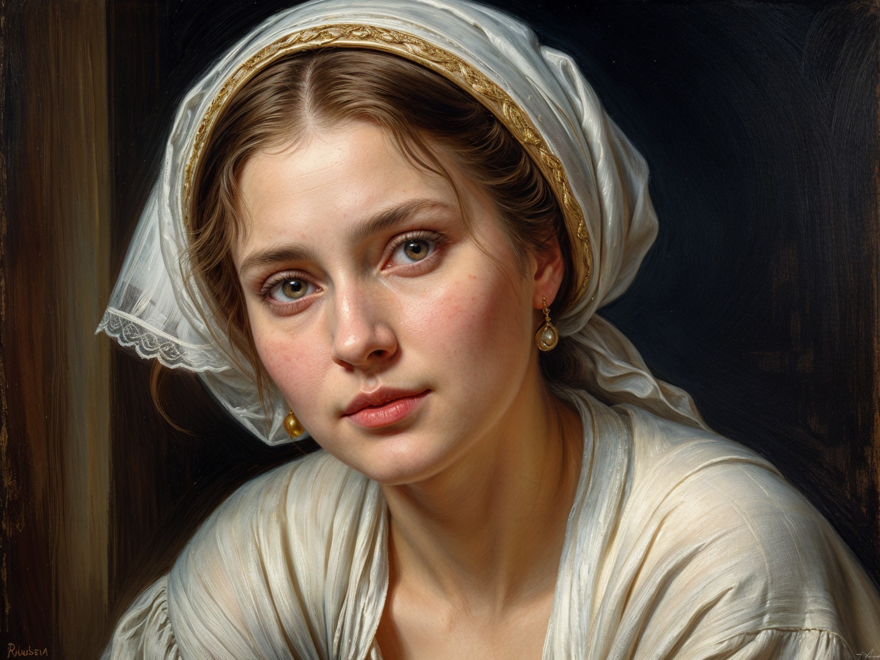 Portrait of a Young Woman in a White Headscarf