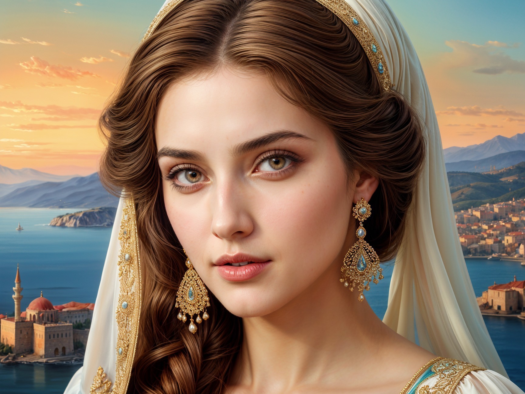 Portrait of a Young Woman with Scenic Coastal Backdrop
