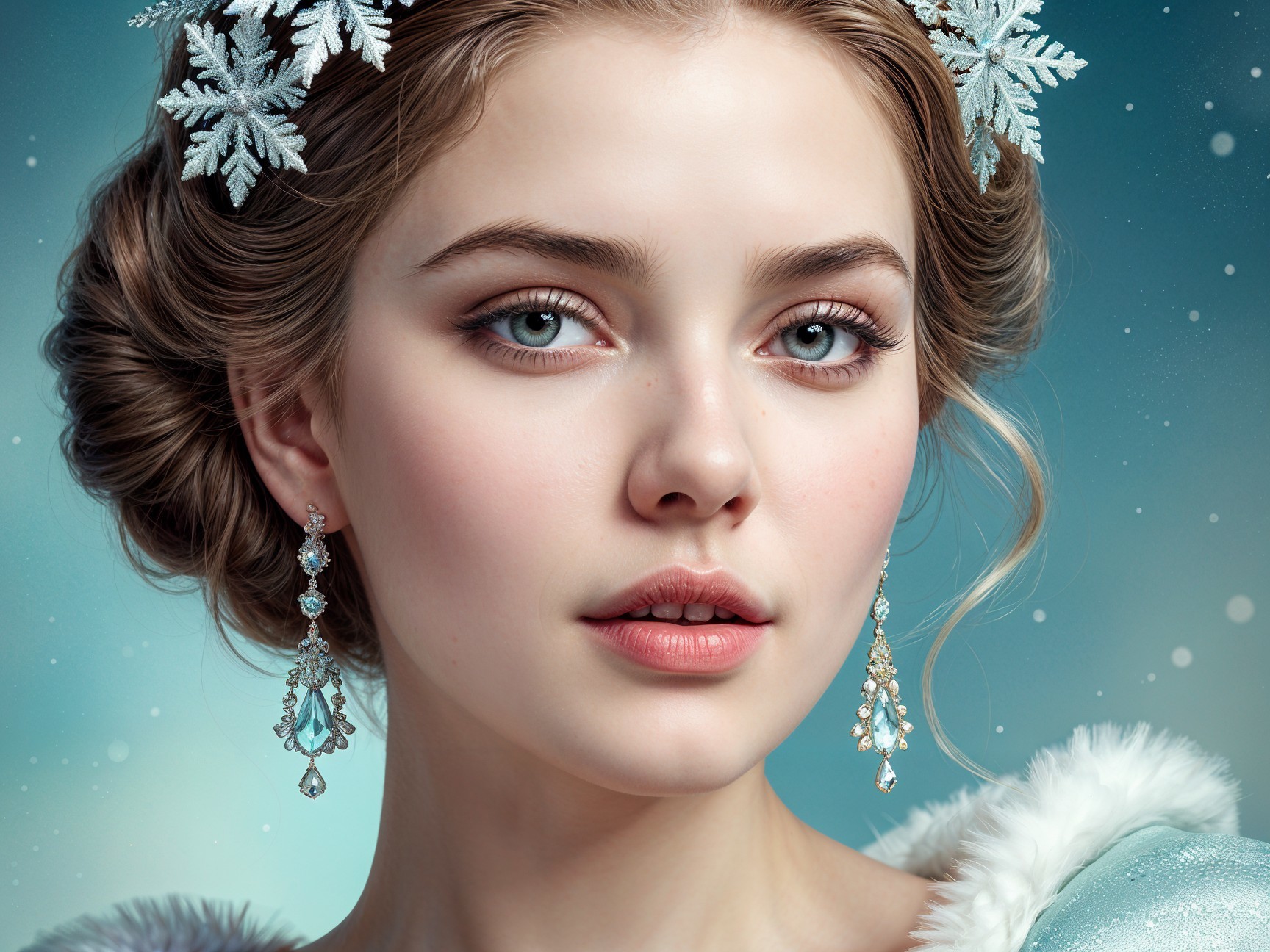 Close-Up Portrait of a Young Woman in Winter Setting