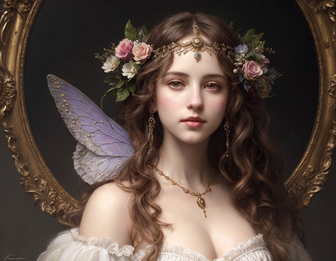 Portrait of a Young Woman with Fairy Wings and Jewelry