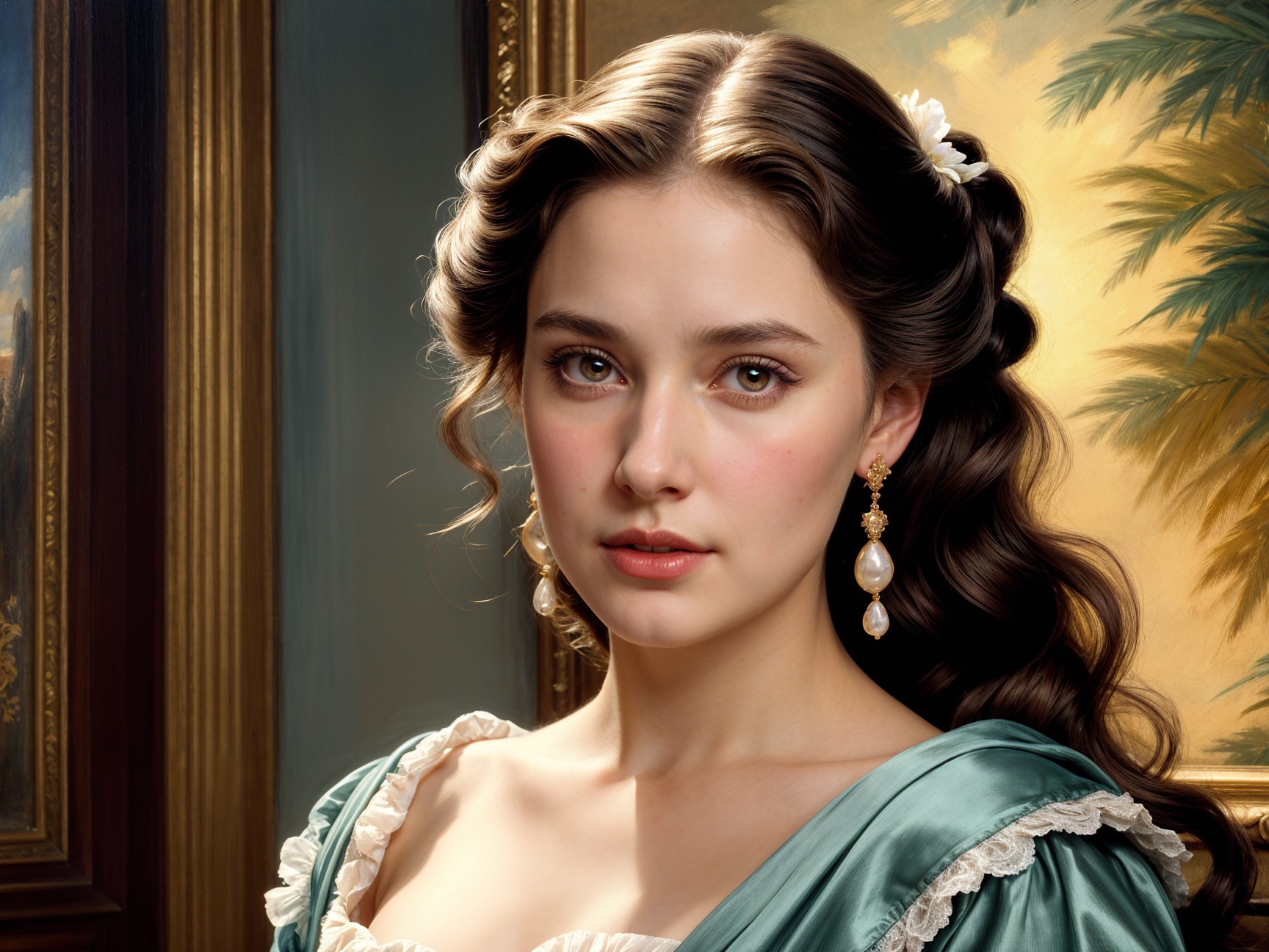 Portrait of a Young Woman in Elegant Teal Dress