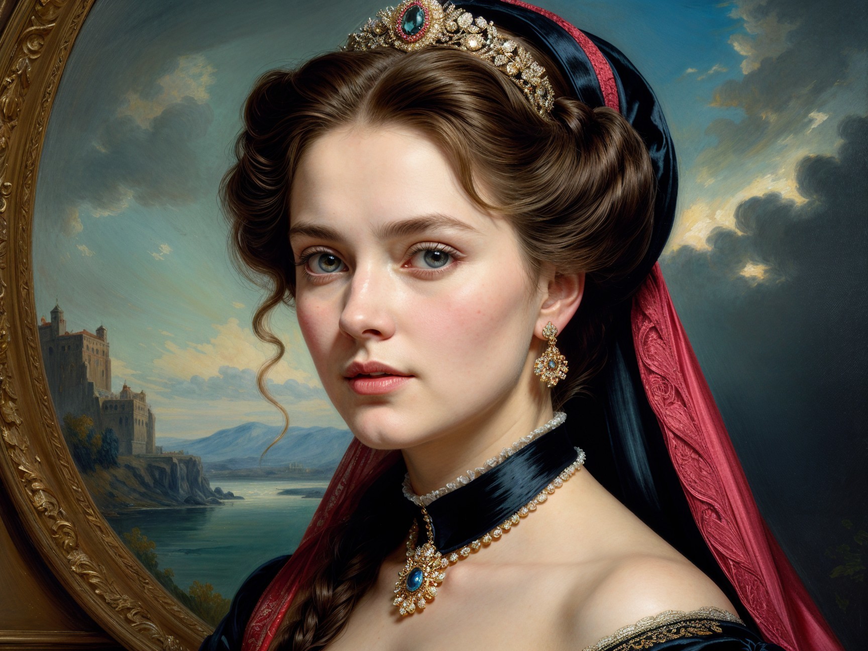 Portrait of a Young Woman in Elegant Historical Costume
