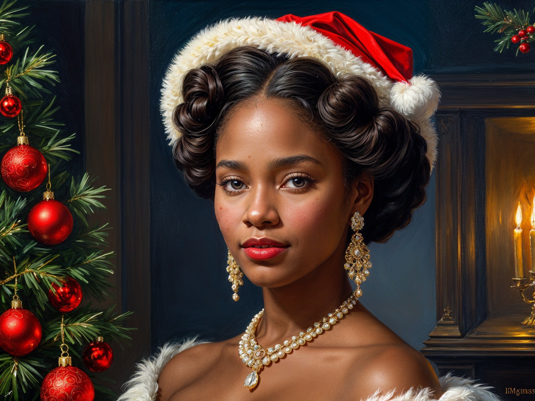 Elegant Young Woman in Festive Holiday Attire