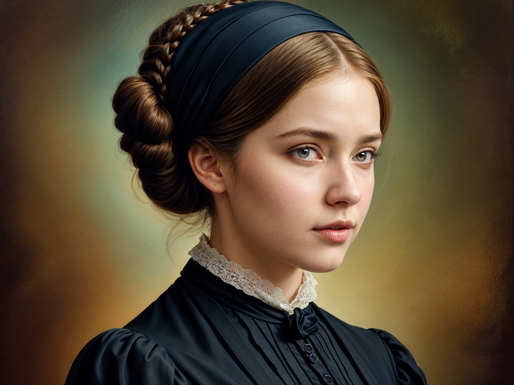 Serene Portrait of a Young Woman in Elegant Attire