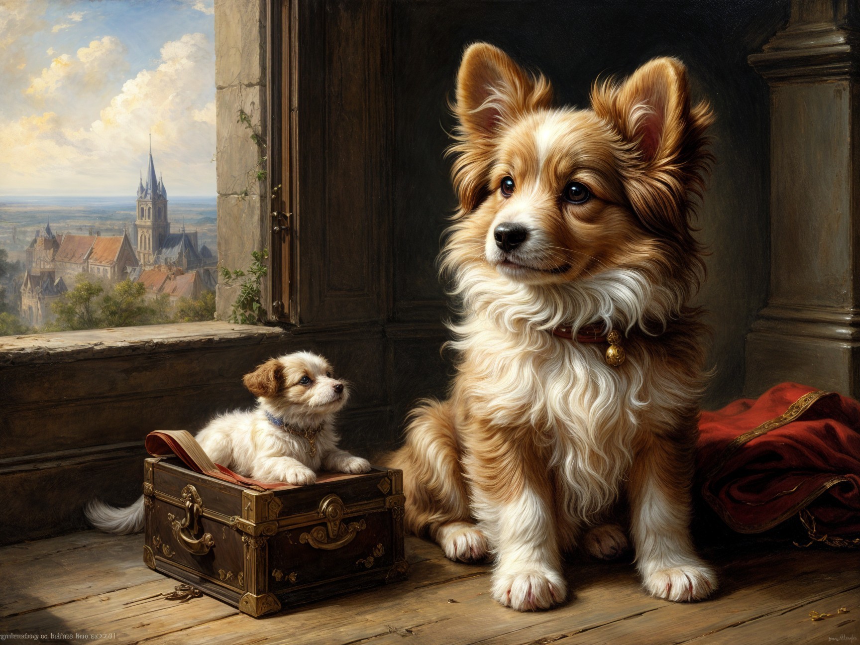 Cozy Room with Dogs and Vintage Treasure Chest