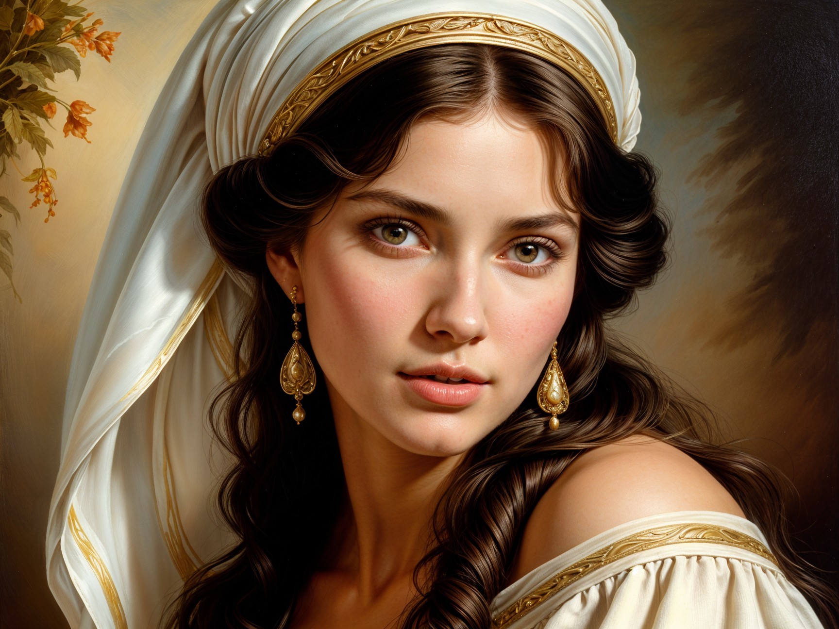 Portrait of a Young Woman with Brown Hair and Green Eyes