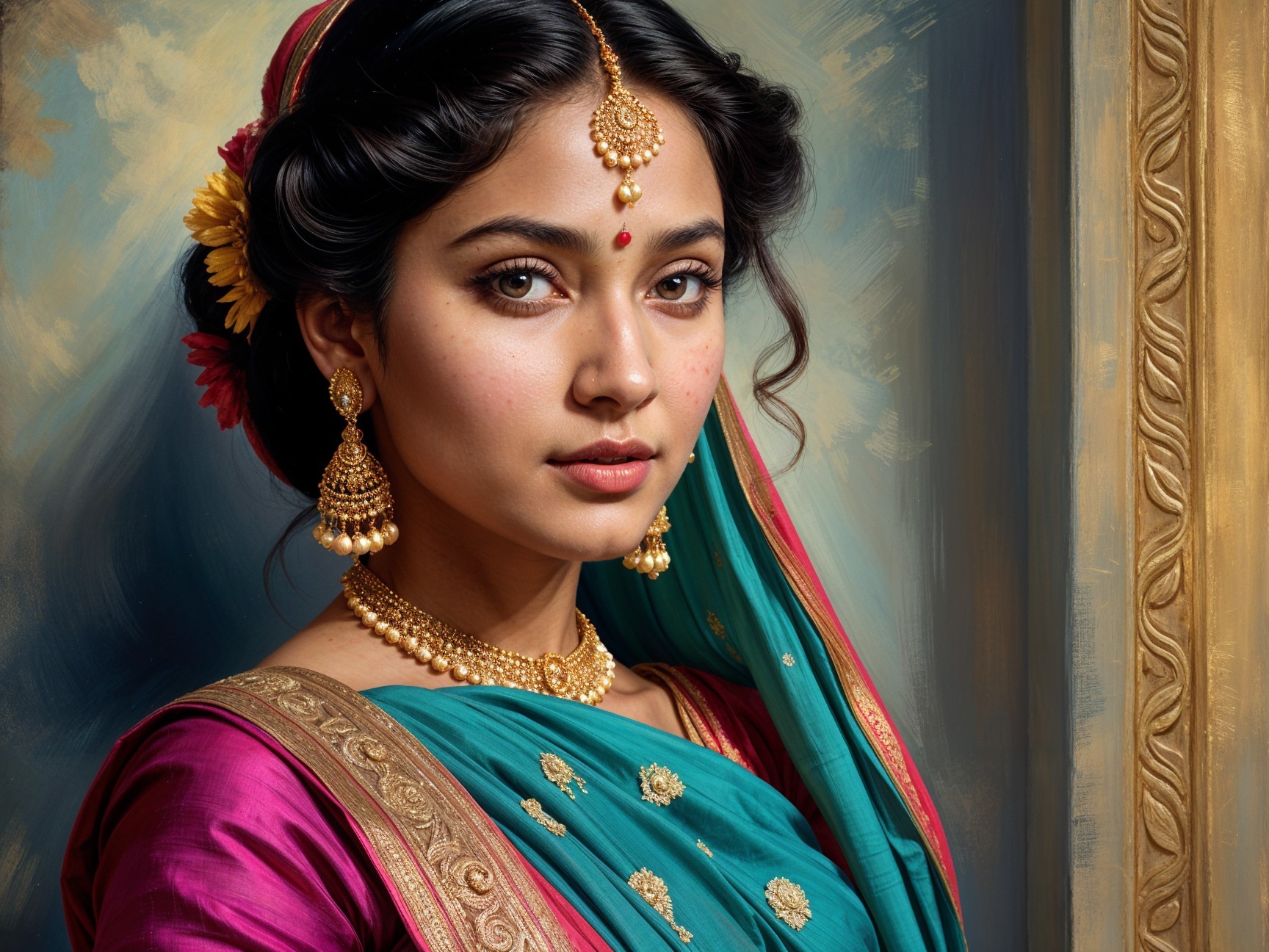 Young woman in traditional attire with vibrant colors