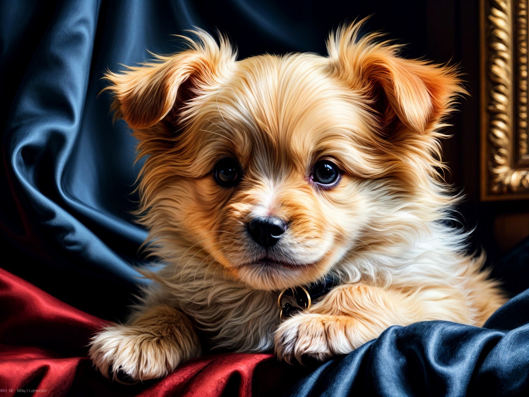 Fluffy Tan Puppy on Rich Textured Background