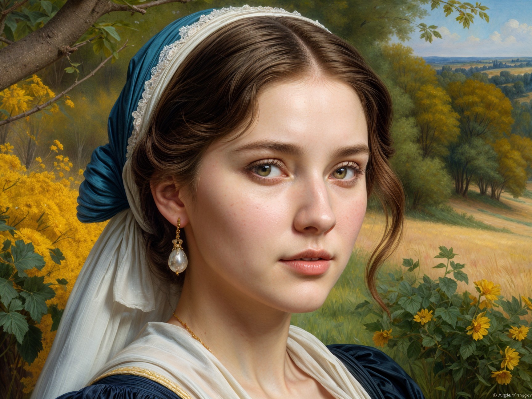 Young Woman in Traditional Dress Surrounded by Nature