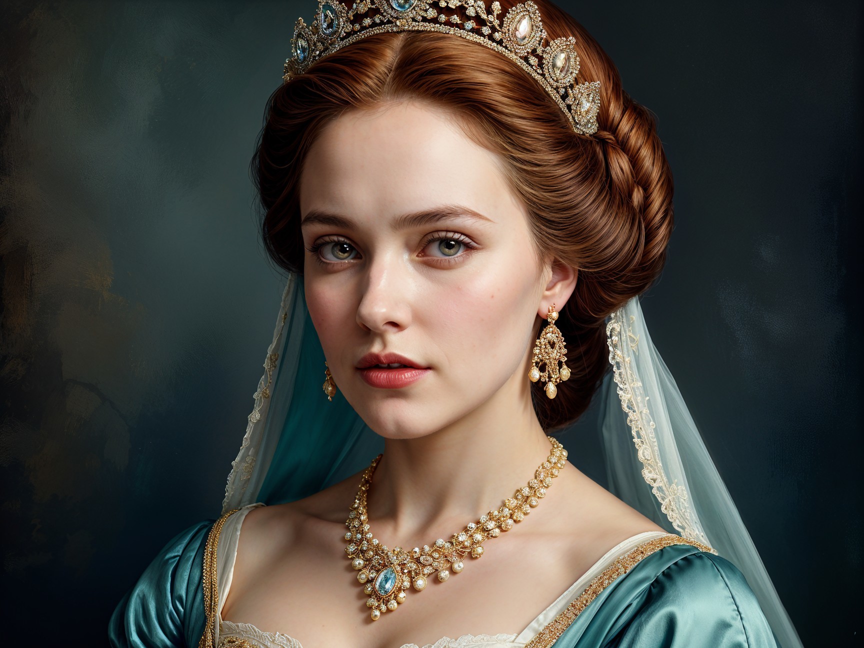 Regal Portrait of a Young Woman in Blue Gown