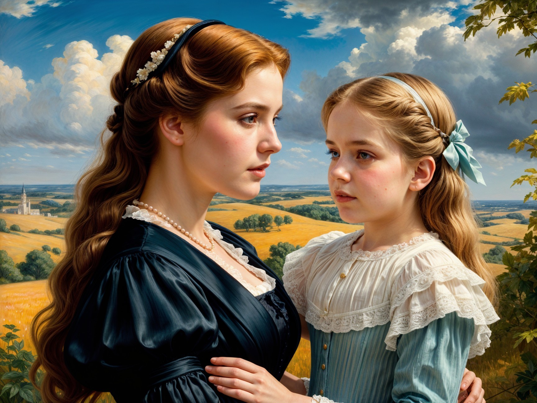 Tender Moment Between Woman and Girl in Nature