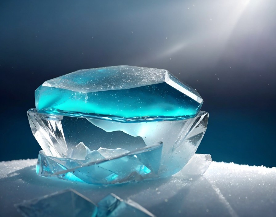 Translucent Blue Ice Block on Shattered Ice Shards