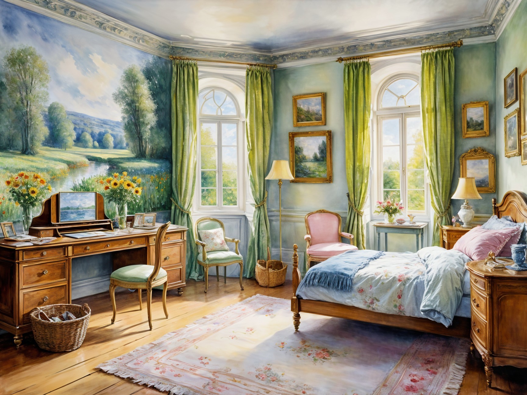 Serene Room Design with Natural Light and Floral Accents