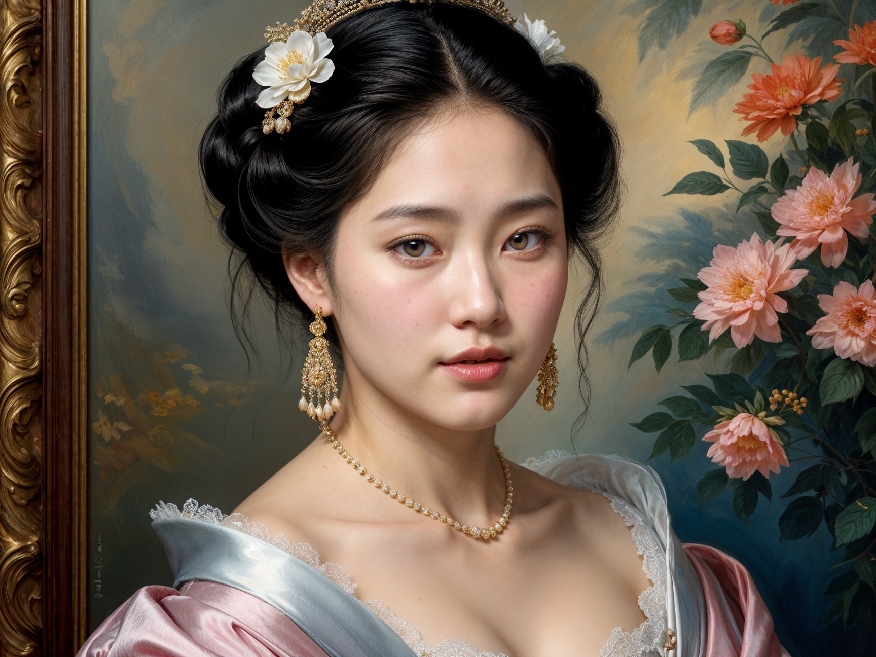 Elegant Portrait of a Woman in Floral Setting