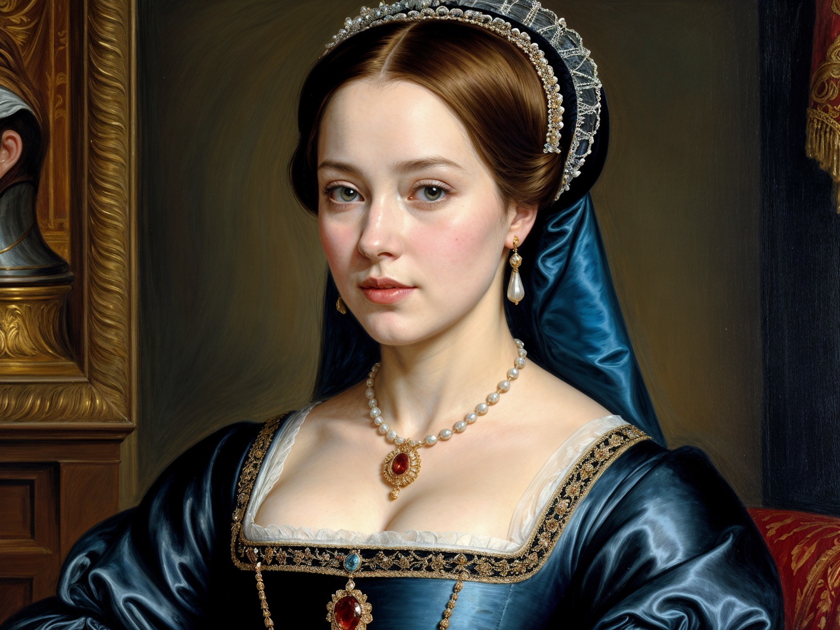 Refined Woman in Historical Dress with Opulent Details