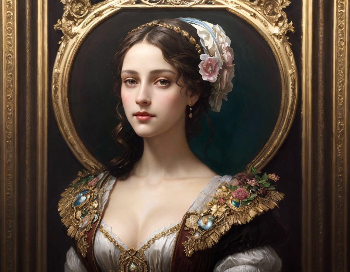 Portrait of a Young Woman in Ornate Golden Frame