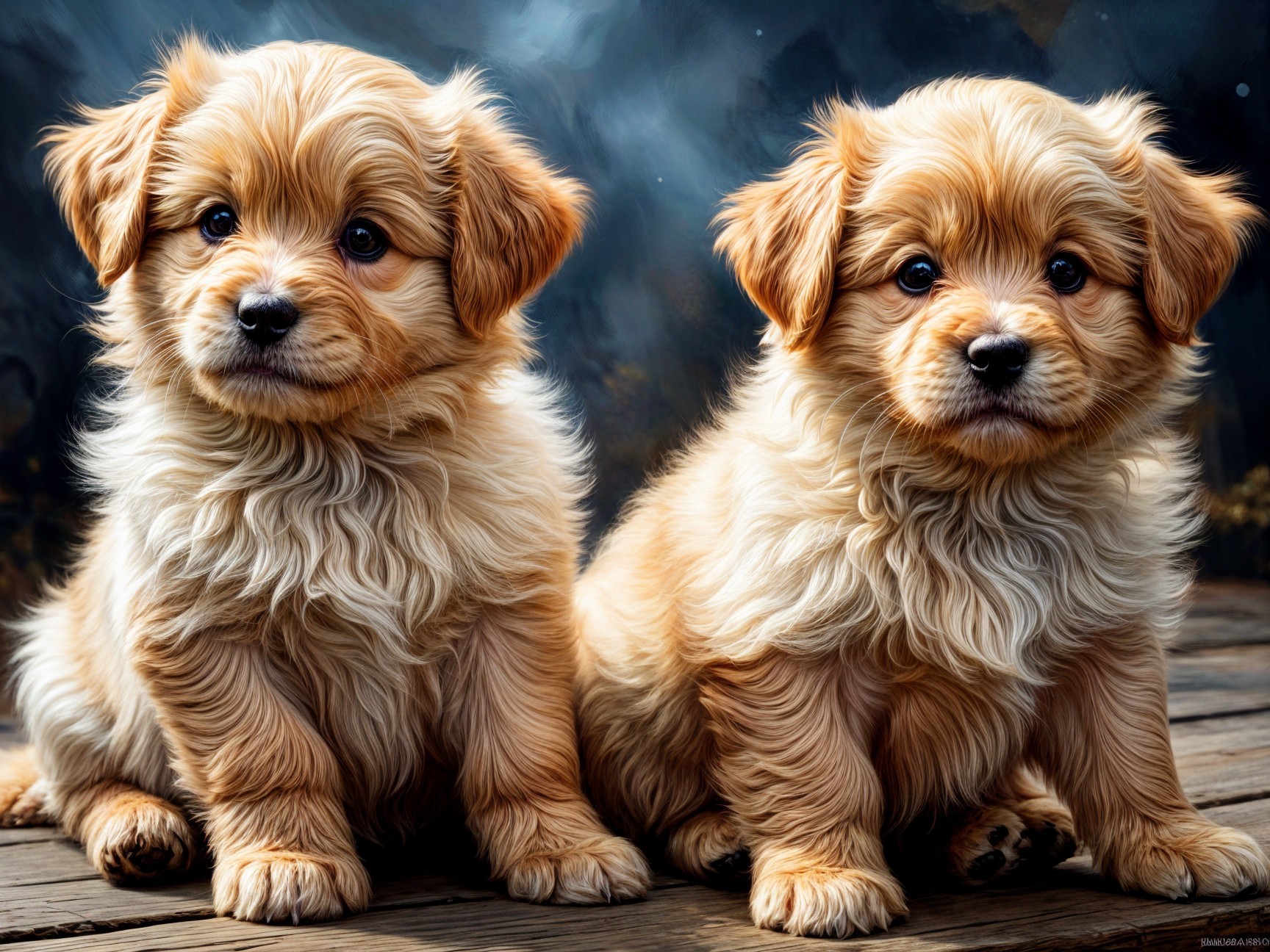 Fluffy Golden Puppies with Playful Charm and Curiosity