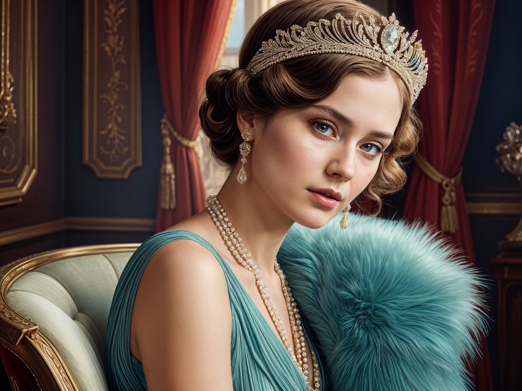 Elegant Woman in Light Blue Gown with Vintage Style
